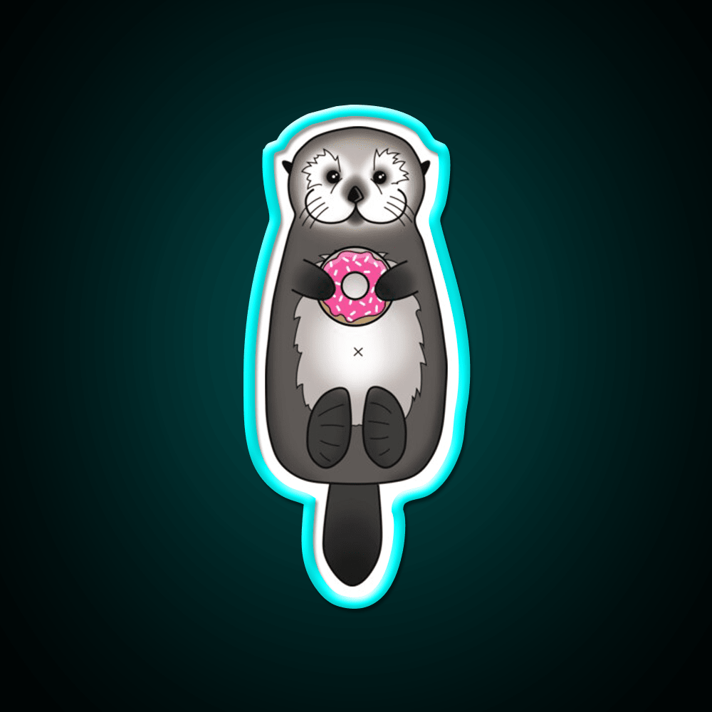 Sea Otter With Donut Otter Holding Doughnut Snack Food Led Neon Sign Rgb Color - Shineneon