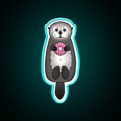 Sea Otter With Donut Otter Holding Doughnut Snack Food Led Neon Sign Rgb Color - Shineneon