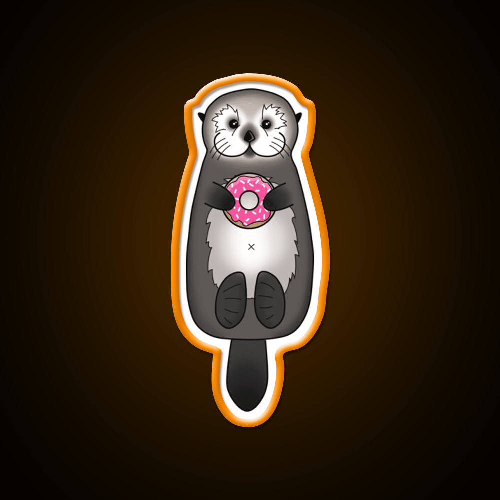 Sea Otter With Donut Otter Holding Doughnut Snack Food Led Neon Sign Rgb Color - Shineneon