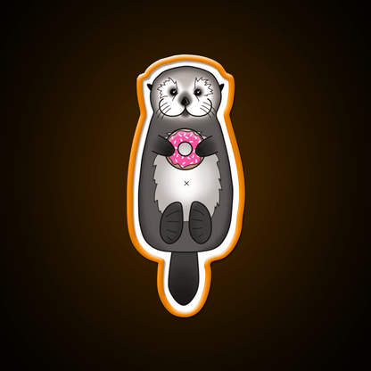 Sea Otter With Donut Otter Holding Doughnut Snack Food Led Neon Sign Rgb Color - Shineneon