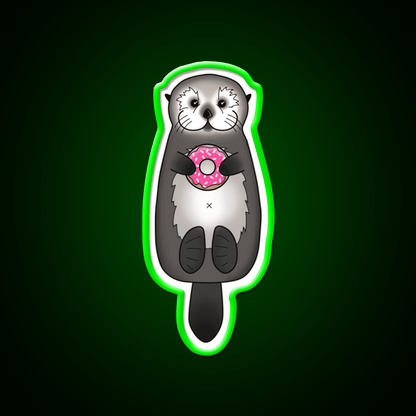 Sea Otter With Donut Otter Holding Doughnut Snack Food Led Neon Sign Rgb Color - Shineneon