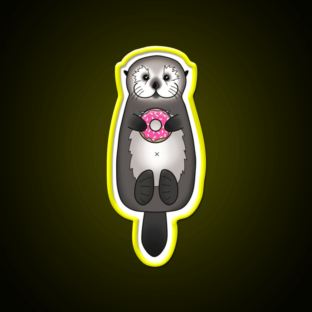 Sea Otter With Donut Otter Holding Doughnut Snack Food Led Neon Sign Rgb Color - Shineneon