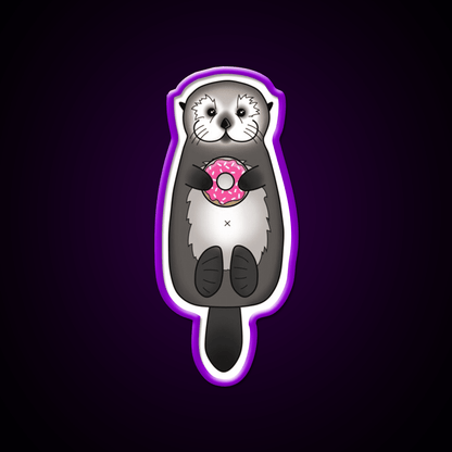 Sea Otter With Donut Otter Holding Doughnut Snack Food Led Neon Sign Rgb Color - Shineneon