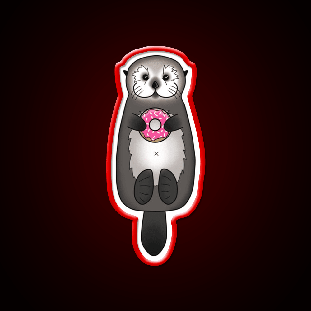 Sea Otter With Donut Otter Holding Doughnut Snack Food Led Neon Sign Rgb Color - Shineneon
