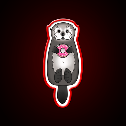 Sea Otter With Donut Otter Holding Doughnut Snack Food Led Neon Sign Rgb Color - Shineneon