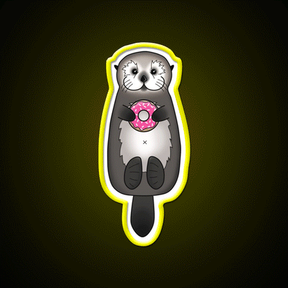 Sea Otter With Donut Otter Holding Doughnut Snack Food Led Neon Sign Rgb Color - Custom LED neon sign front view