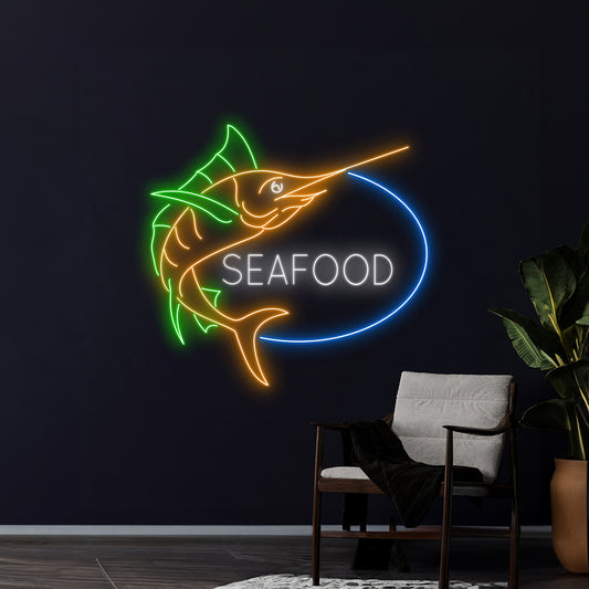 Seafood Atlantic Blue Marlin Fish Neon Sign