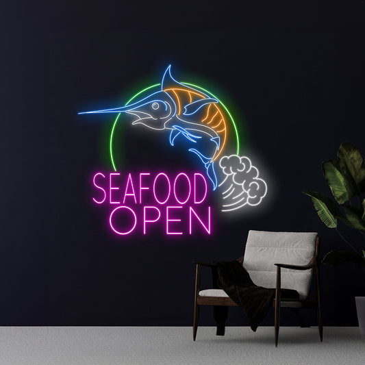 Seafood Open Atlantic Blue Marlin Fish Neon Sign