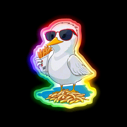 Seagull With Fries Fast Food Led Neon Sign For Burger Place Rgb Color - LED neon sign close-up detail