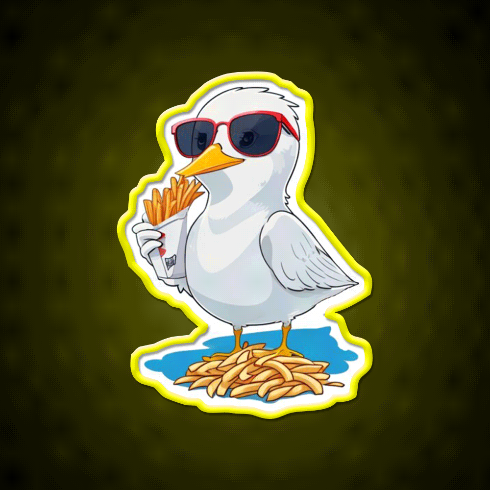 Seagull With Fries Fast Food Led Neon Sign For Burger Place Rgb Color - Custom LED neon sign front view