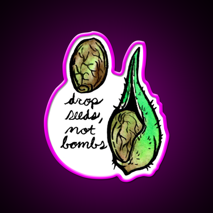 Seeds Not Bombs Hemp Inspired Green Leaf Led Neon Sign Rgb Color - Neon sign mounted on wall in room