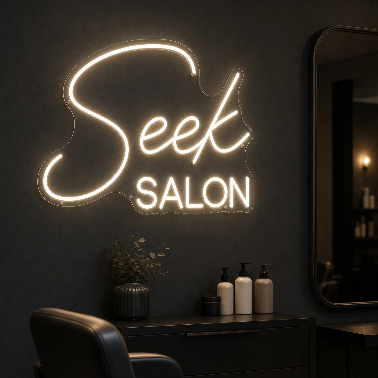 Seek Salon LED Neon Sign Garage Man Cave Neon Sign real lifestyle scene