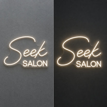 Seek Salon LED Neon Sign Garage Man Cave Neon Sign day and night comparison
