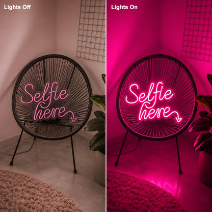 Selfie Here LED Neon Sign - 06 Day Night Comparison