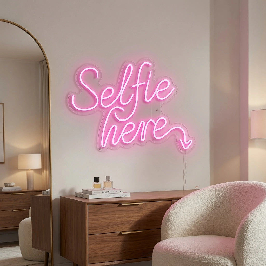 Selfie Here LED Neon Sign Home Wall Art - 02 High-Converting Product Image