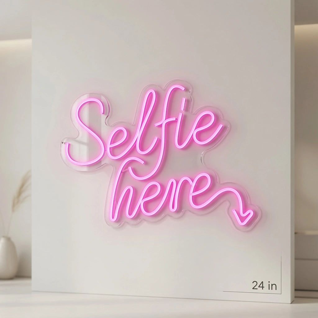 Selfie Here LED Neon Sign Home Wall Art - 04 Size Image
