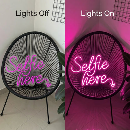 Selfie Here LED Neon Sign Home Wall Art - 06 Day Night Comparison