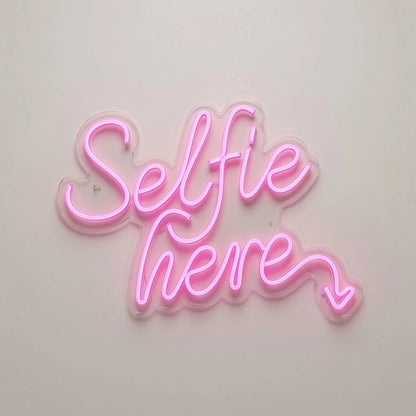 Selfie Here LED Neon Sign Home Wall Art - Shineneon