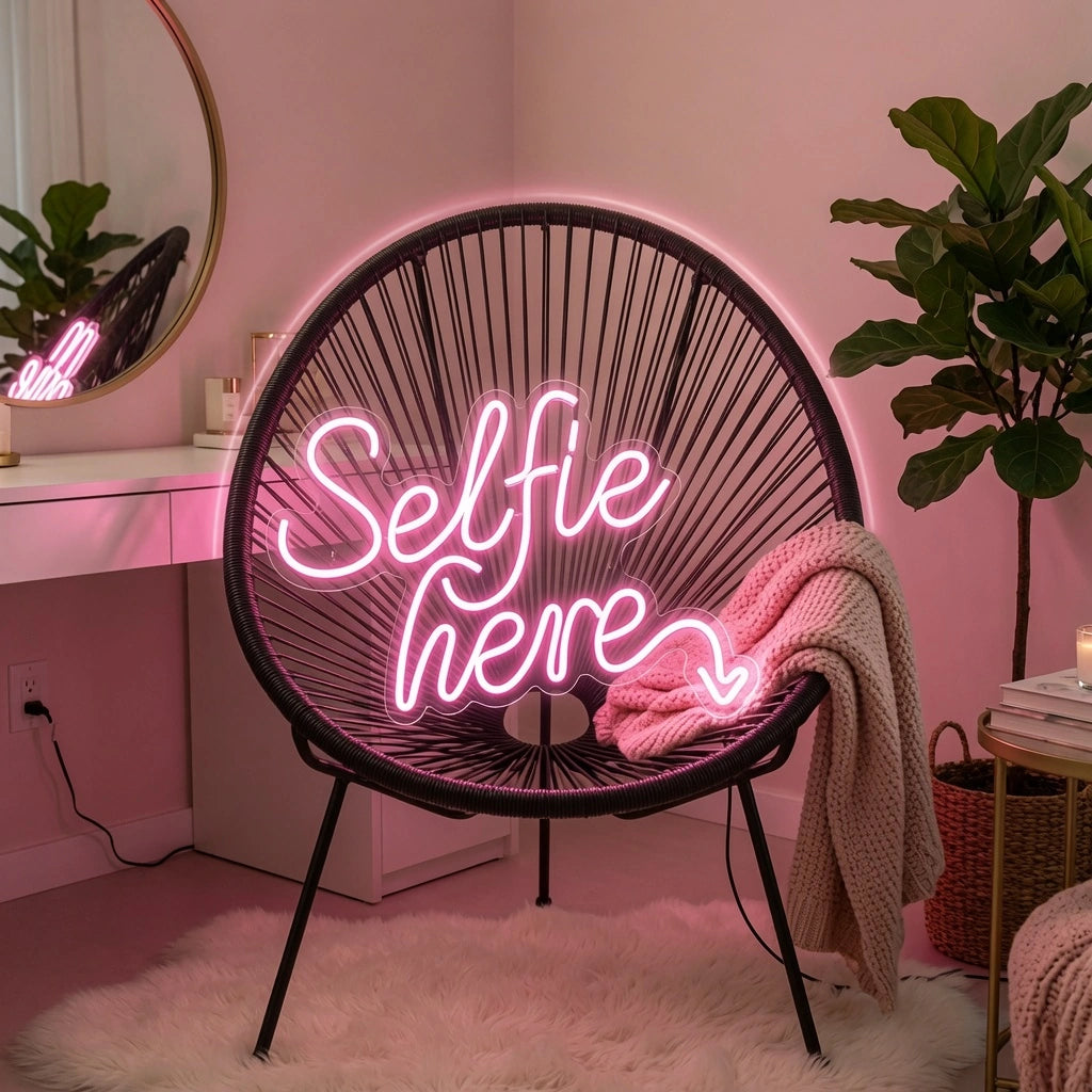 Selfie Here LED Neon Sign Wall Decor - 02 High-Converting Product Image