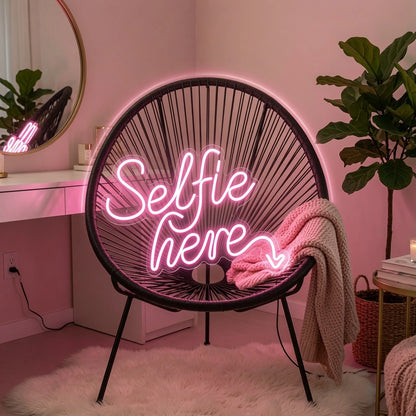 Selfie Here LED Neon Sign Wall Decor - 02 High-Converting Product Image