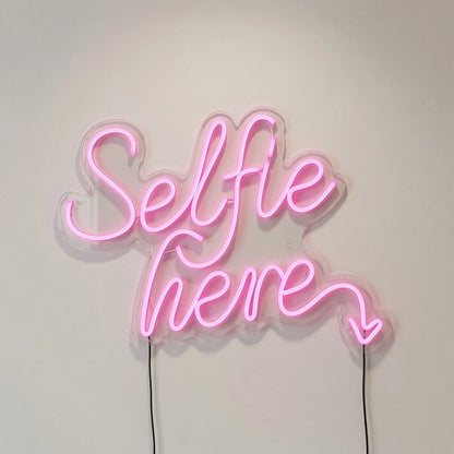 Selfie Here LED Neon Sign Wall Decor - 04 Size Image