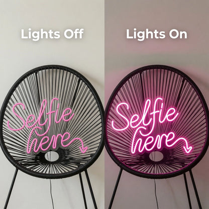 Selfie Here LED Neon Sign Wall Decor - 06 Day Night Comparison
