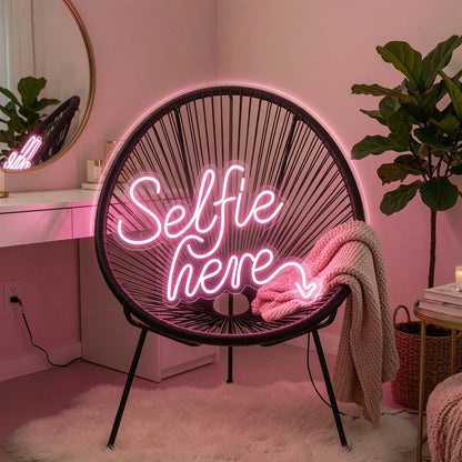 Selfie Here LED Neon Sign Wall Decor - Shineneon