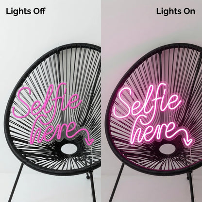 Selfie Here LED Neon Sign Wall Neon Sign - 06 Day Night Comparison
