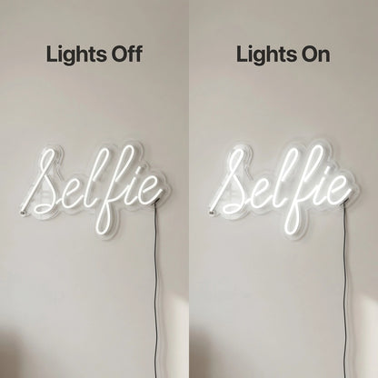 Selfie Wall Art LED Neon Sign - 06 Day Night Comparison
