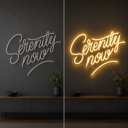 Serenity Now LED Neon Sign Garage Man Cave Neon Sign day and night comparison