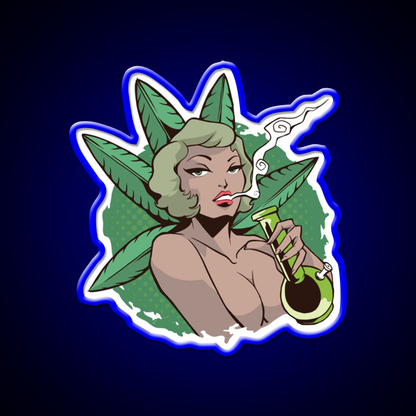 Sexy Pin Up Woman Bong Hemp Inspired Green Leaf Led Neon Sign Rgb Color - LED neon sign view 5
