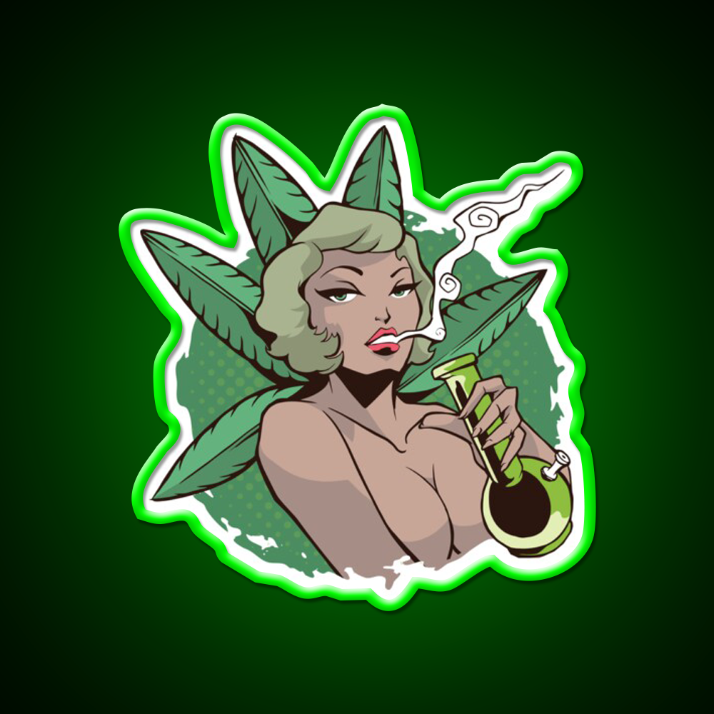 Sexy Pin Up Woman Bong Hemp Inspired Green Leaf Led Neon Sign Rgb Color - LED neon sign view 8