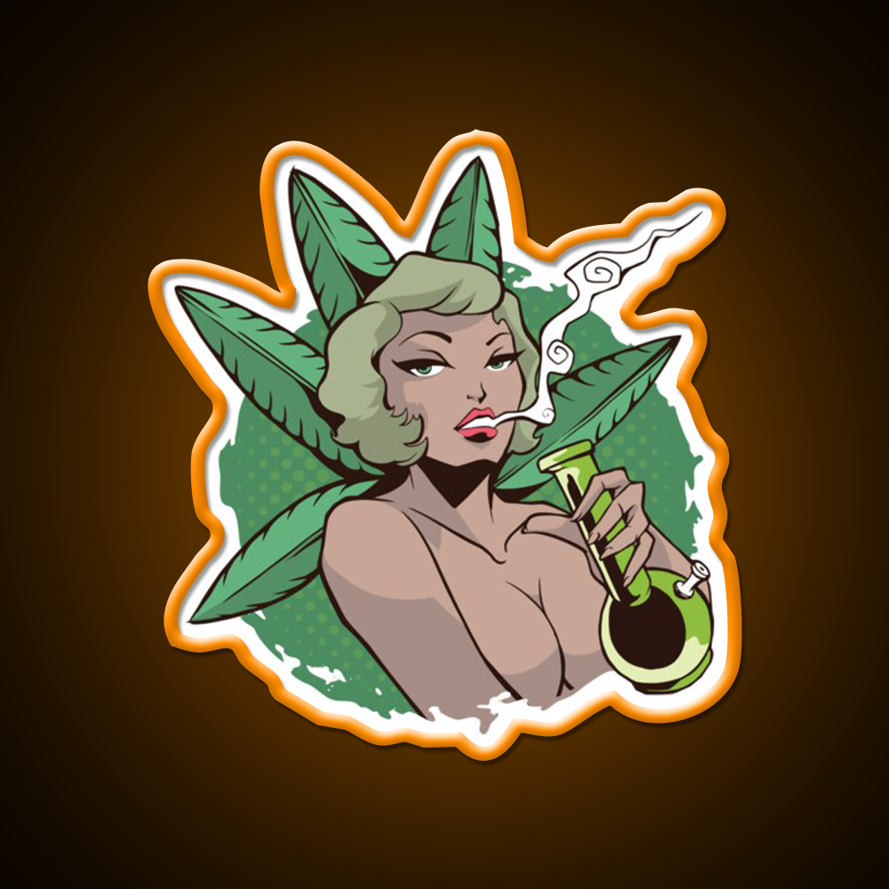 Sexy Pin Up Woman Bong Hemp Inspired Green Leaf Led Neon Sign Rgb Color - LED neon sign view 6
