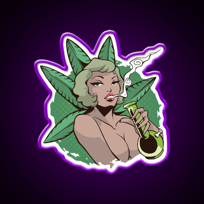 Sexy Pin Up Woman Bong Hemp Inspired Green Leaf Led Neon Sign Rgb Color - Shineneon