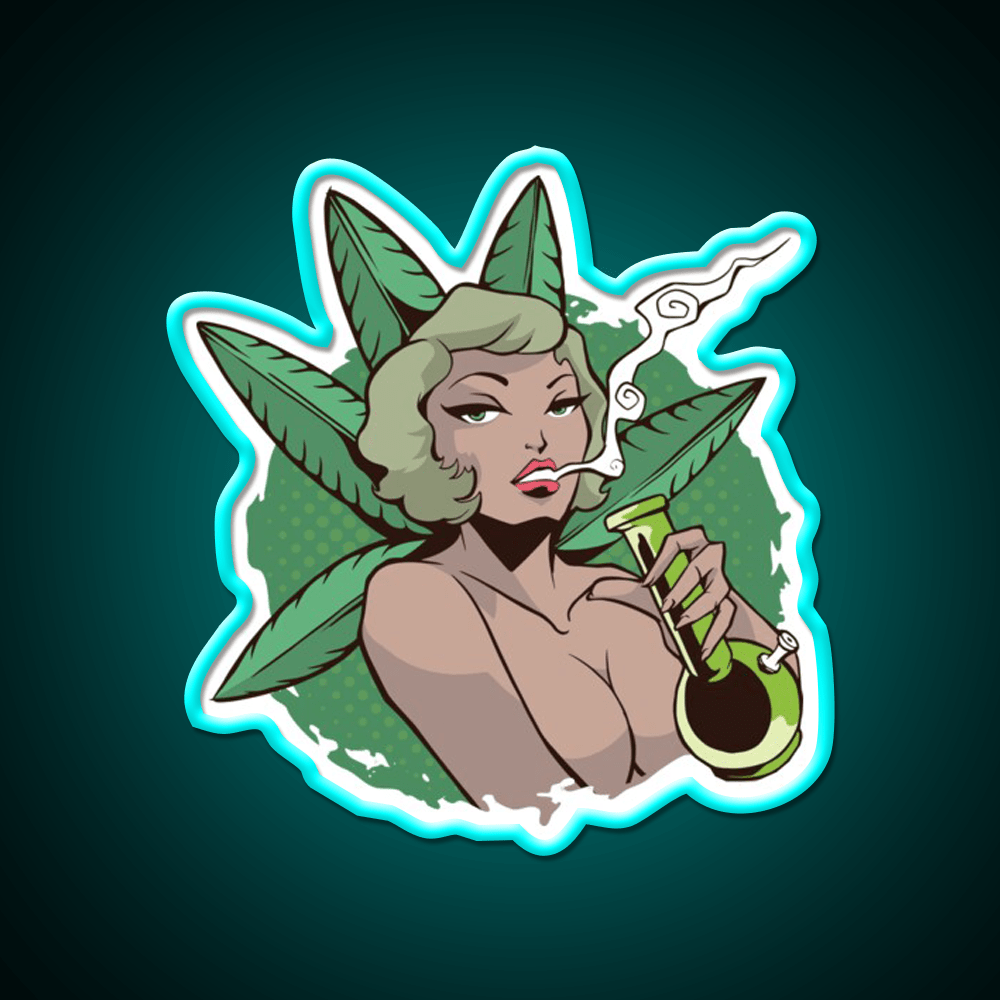 Sexy Pin Up Woman Bong Hemp Inspired Green Leaf Led Neon Sign Rgb Color - Shineneon