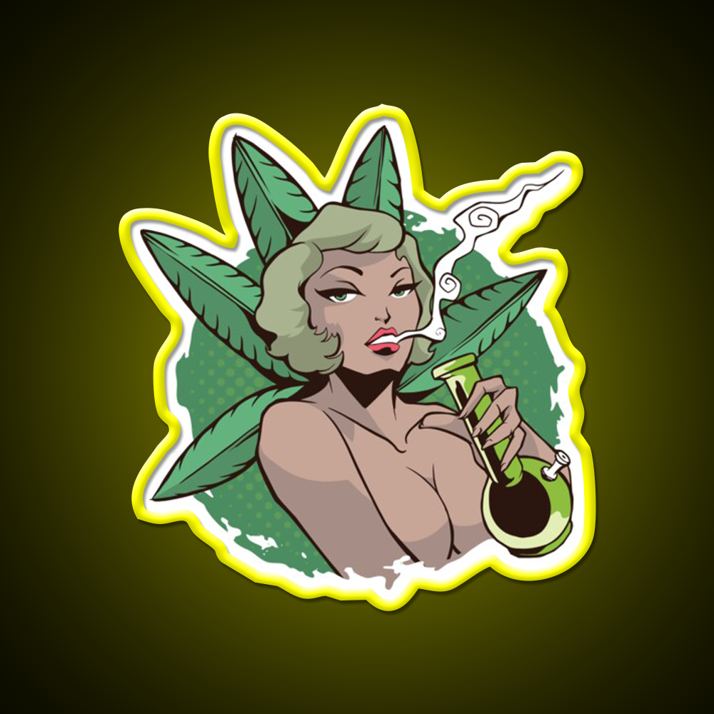 Sexy Pin Up Woman Bong Hemp Inspired Green Leaf Led Neon Sign Rgb Color - LED neon sign view 7