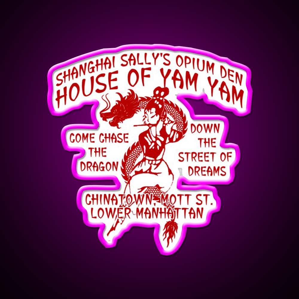 Shanghai Sallys House Of Yam Yam Red Asian Cultural Led Neon Sign Rgb Color - Neon sign mounted on wall in room
