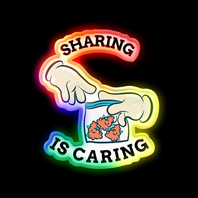 Sharing Is Caring Hemp Inspired Green Leaf Led Neon Sign Rgb Color - LED neon sign close-up detail