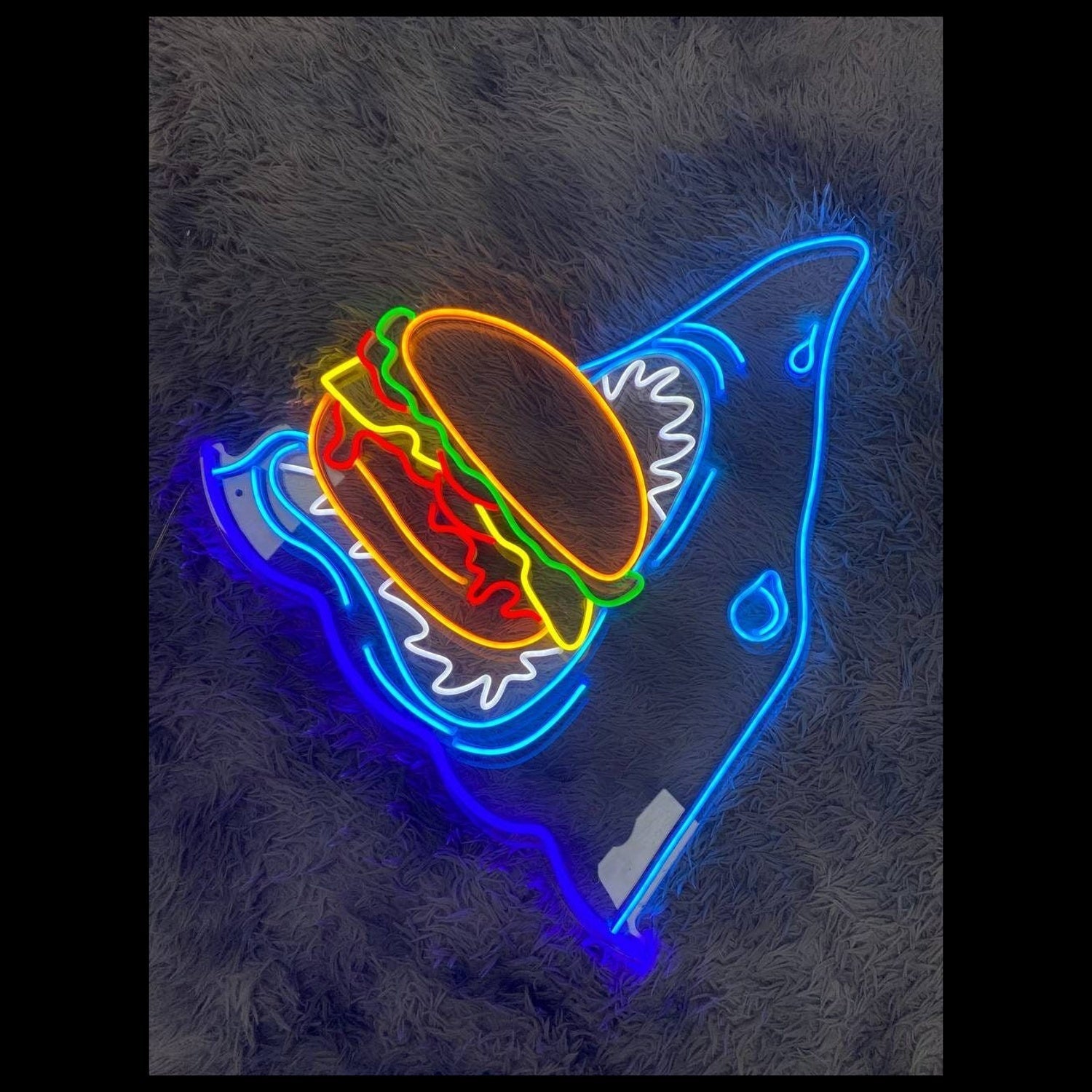 Shark Eat Hamburger Led Neon Sign Funny Shark Neon Light - Shineneon