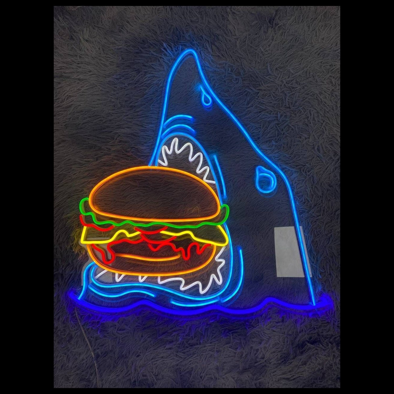 Shark Eat Hamburger Led Neon Sign Funny Shark Neon Light | Shineneon