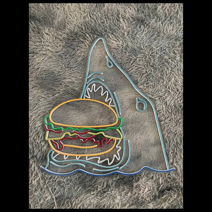 Shark Eat Hamburger Led Neon Sign Funny Shark Neon Light - Shineneon