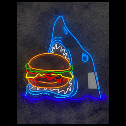 Shark Eat Hamburger Led Neon Sign Funny Shark Neon Light - Shineneon
