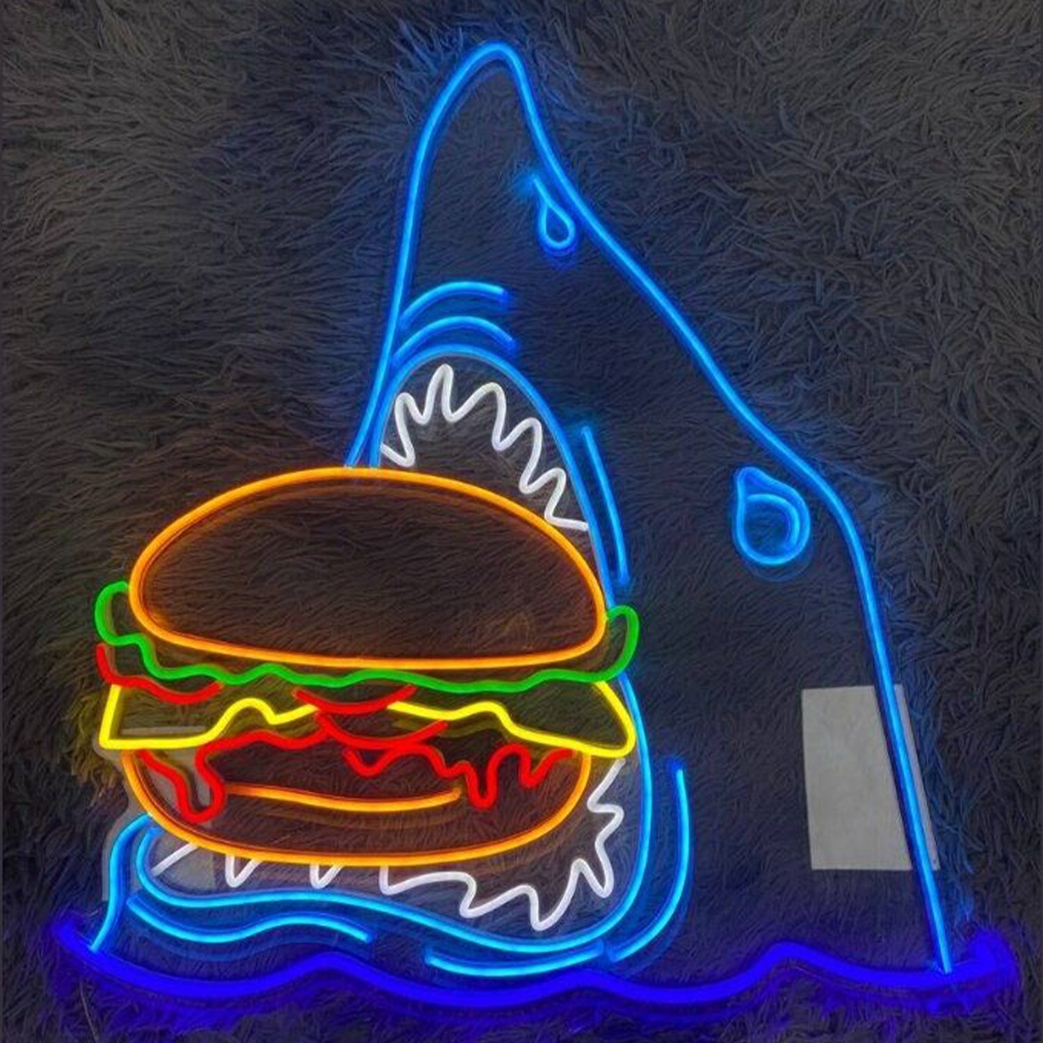 Shark Eat Hamburger Led Neon Sign Funny Shark Neon Light | Shineneon