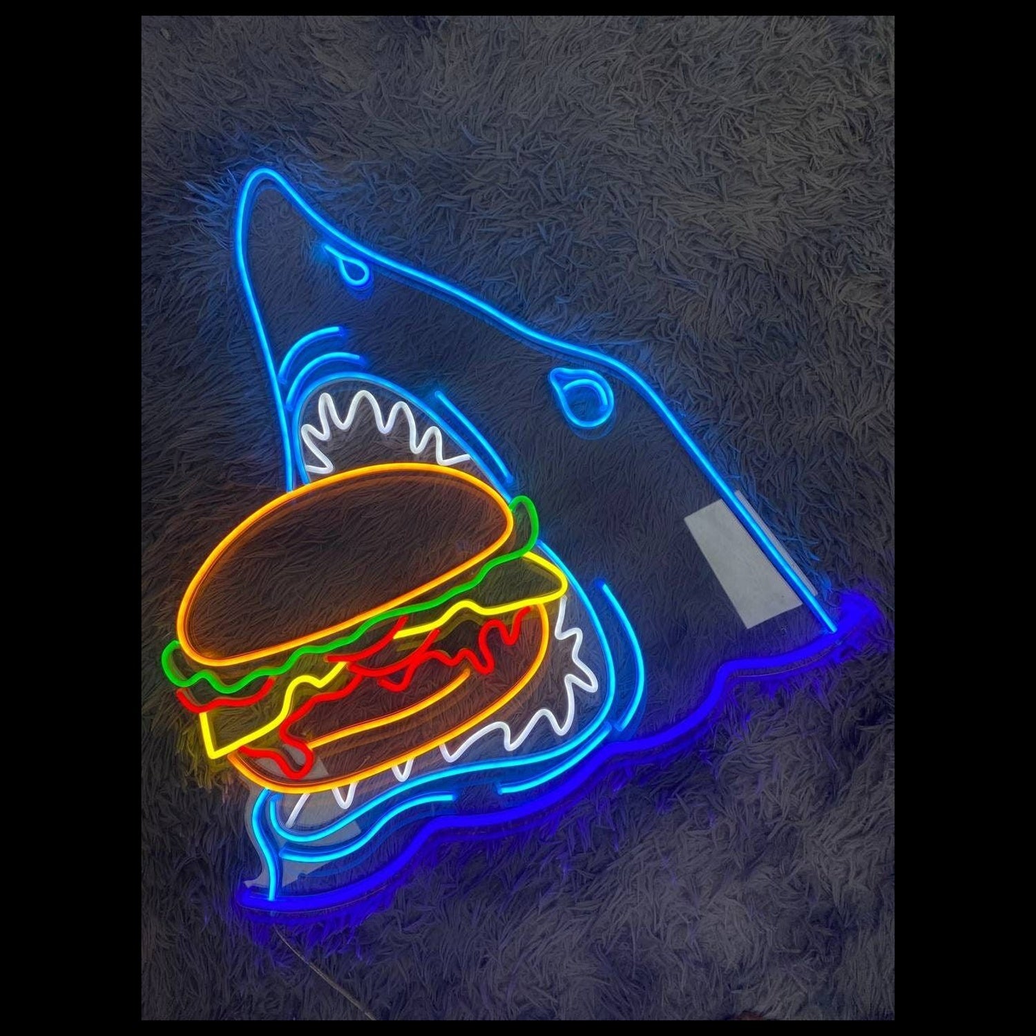 Shark Eat Hamburger Led Neon Sign Funny Shark Neon Light | Shineneon