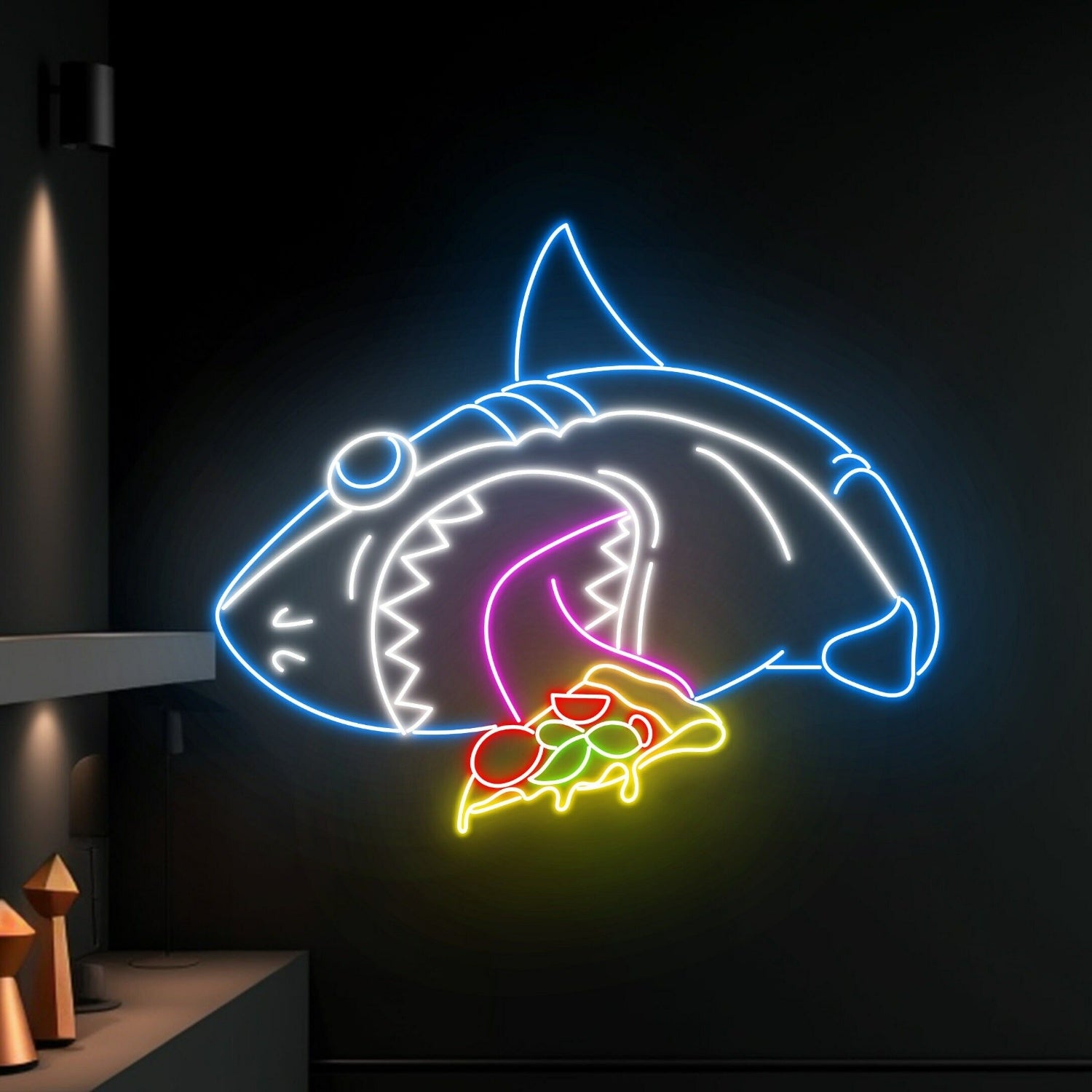 Shark Eat Pizza Led Neon Sign Funny Shark Shark Neon Light | Shineneon