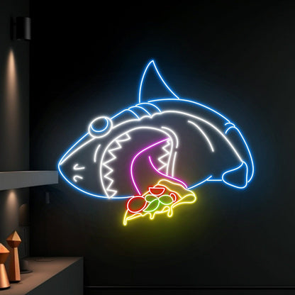 Shark Eat Pizza Led Neon Sign Funny Shark Shark Neon Light - Shineneon