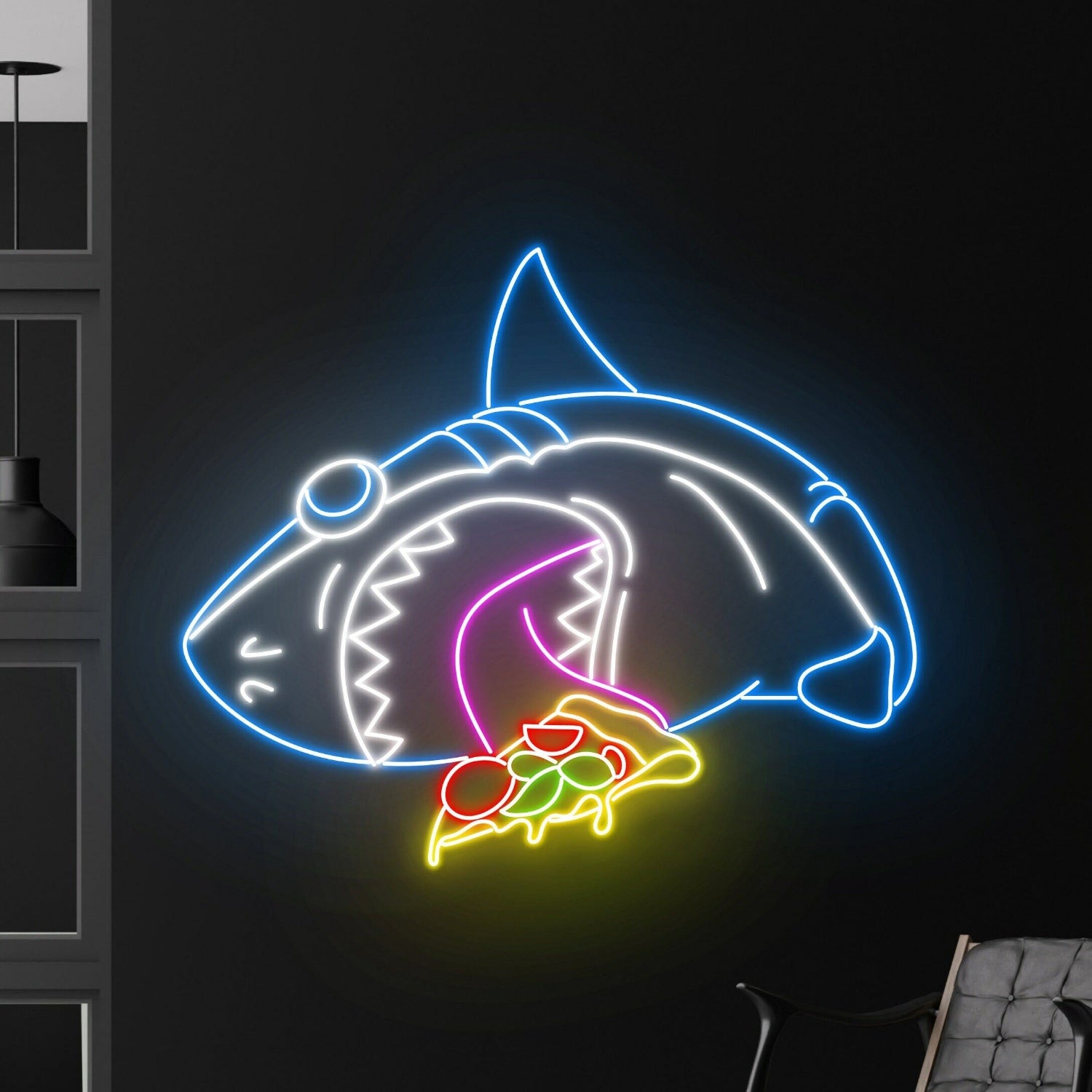 Shark Eat Pizza Led Neon Sign Funny Shark Shark Neon Light - Shineneon