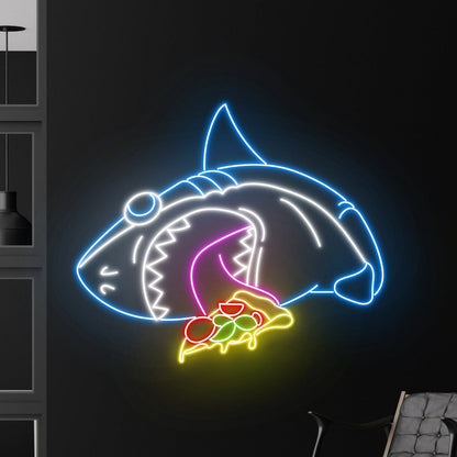 Shark Eat Pizza Led Neon Sign Funny Shark Shark Neon Light - Shineneon