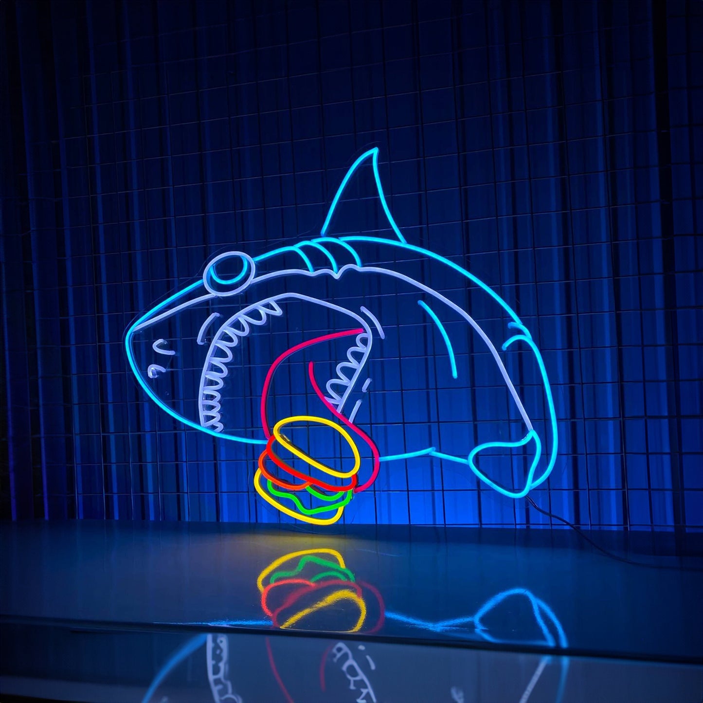 Shark Eating Burger Neon Sign