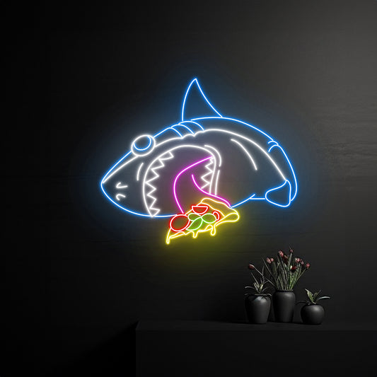 Shark Eating Pizza Neon Sign